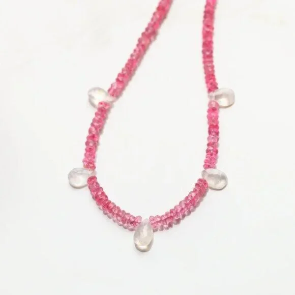 Pink Tourmaline & Moonstone Beaded Necklace Unique Handmade Necklace GORGEOUS
